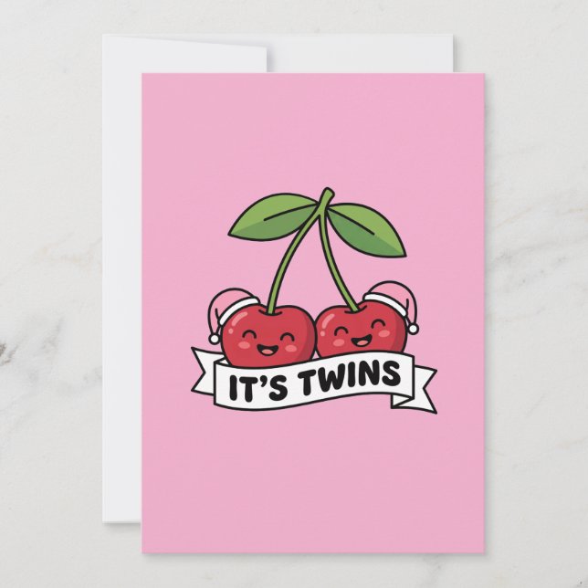 Convite Annonce Jumeaux Filles It's Twins Cerises Bonnets  (Frente)