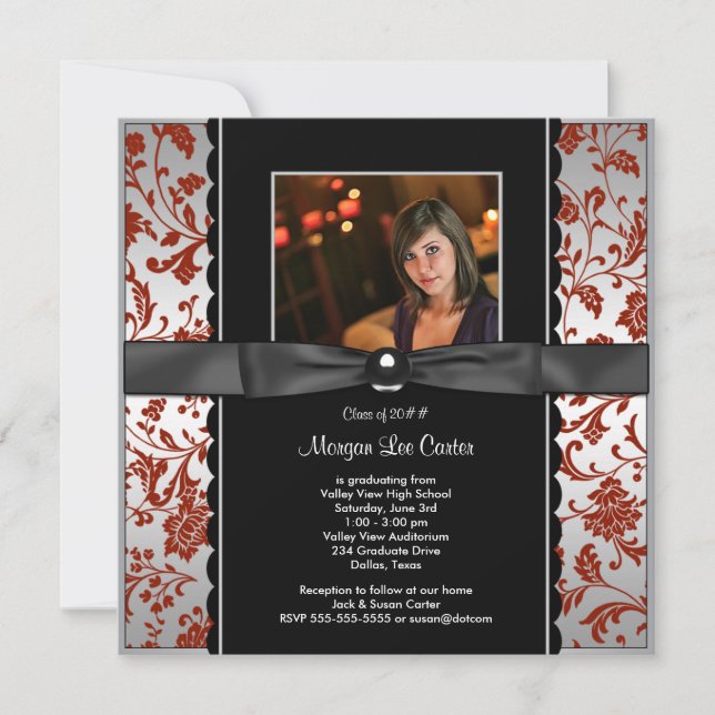 Convite Announcem, Graduação de Fotos Vermelha e Preta (Frente)