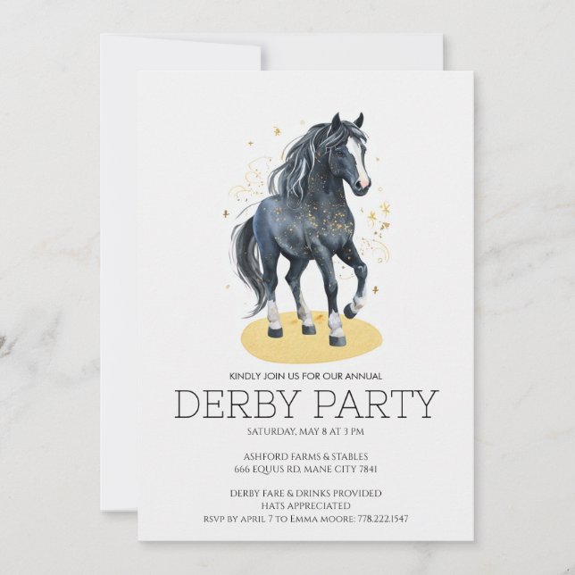 Convite Annual Derby Party Invitation with Black Horse and (Frente)