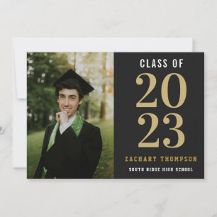 Convite Ano de Classe de Graduação Preto e Dourado com Fot