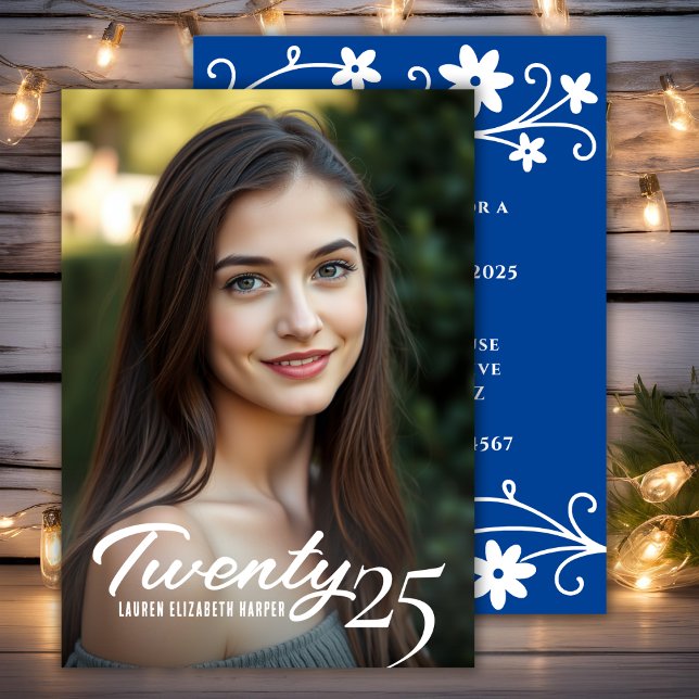 Convite Ano De Graduação E Festa de formatura Azul De Foto (Graduation Year And Photo Blue Graduation Party Invitation)