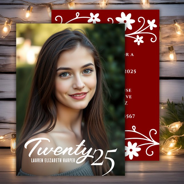 Convite Ano De Graduação E Festa de formatura Foto Maroon (Graduation Year And Photo Maroon Graduation Party Invitation)