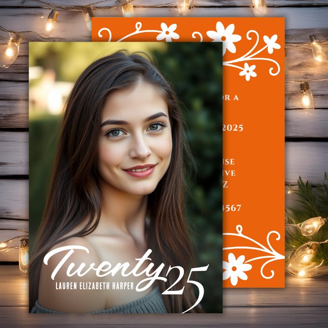 Convite Ano De Graduação E Festa de formatura Laranja Foto (Graduation Year And Photo Orange Graduation Party Invitation)