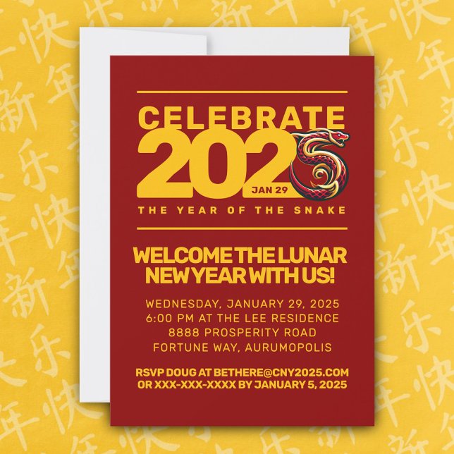 Convite Ano Dourado Vermelho do Cobra de 2025 (CNY 2025 Invitation Cover Photo)