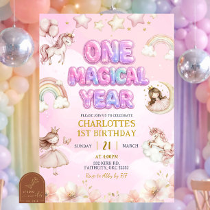Convite Ano Mágico do Unicórnio Um Primeiro Aniversário