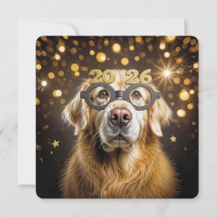 Convite Ano Novo 2027 Festa Retriever Dourado Humor