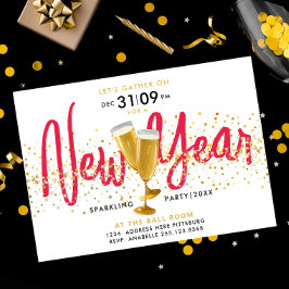 Convite Ano Novo Champanhe Espumante Dourado Confete