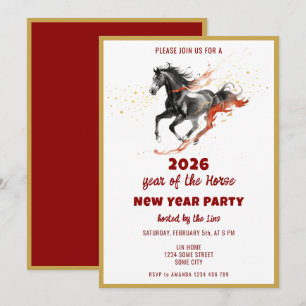 Convite Ano Novo Chinês 2026 Cavalo Tinta Festa de Ano Nov