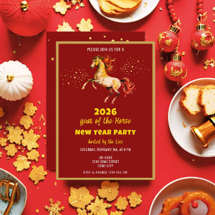 Convite Ano Novo Chinês 2026 Cavalo Tinta Festa de Ano Nov