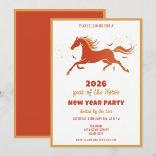 Convite Ano Novo Chinês 2026 Cavalo Tinta Festa de Ano Nov