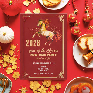 Convite Ano Novo Chinês 2026 Festa do Ano Novo do Cavalo