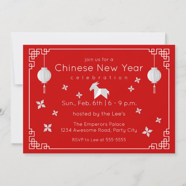 Convite Ano Novo Chinês Cabra Origami (Frente)
