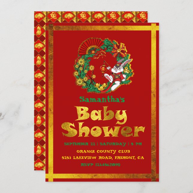 Convite Ano Novo Chinês do Coelho (Frente/Verso)