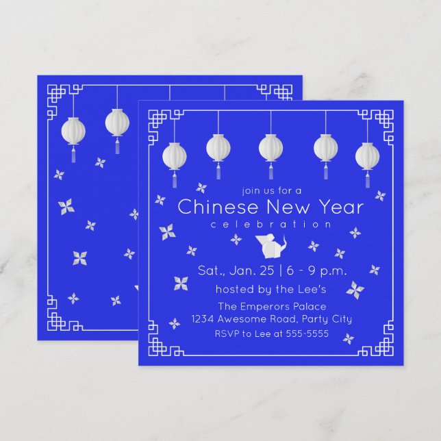 Convite Ano Novo Chinês Rato de Origami (Frente/Verso)