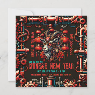 Convite Ano Novo Chinês Steampunk do Bode
