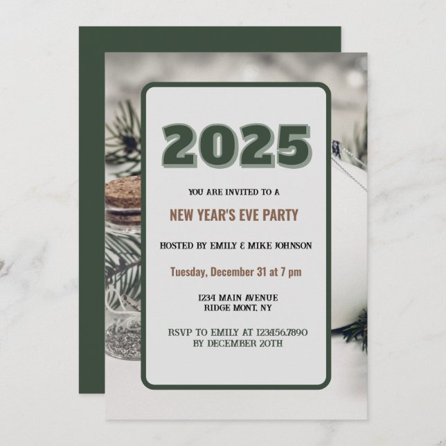 Convite Ano Novo do Ano Novo, Ano Novo, Ano Verde 2025 (Frente/Verso)