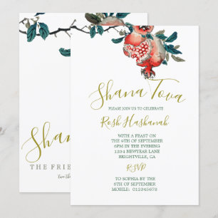 Convite Ano Novo Elegante Jantar Rosh Hashanah Romã