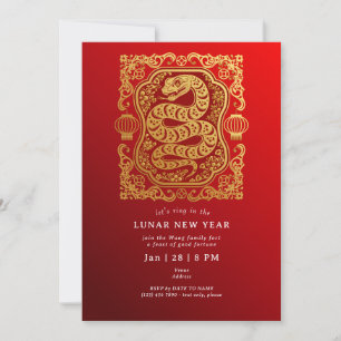 Convite Ano Novo Lunar De 2025 Do Partido Cobra Red Dourad