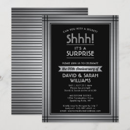 Convite ANO Surpresa Aniversário Elegante Negra-Prata