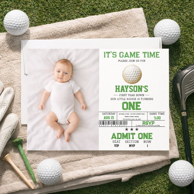 Convite Ano Terminado, Golfe à Frente! Foto do Aniversário (Year Down, Golf On! 1st Birthday Party Photo Invitation)