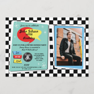 Convite Anos 50 de aniversário de 1950 Retro Rock Roll Inv