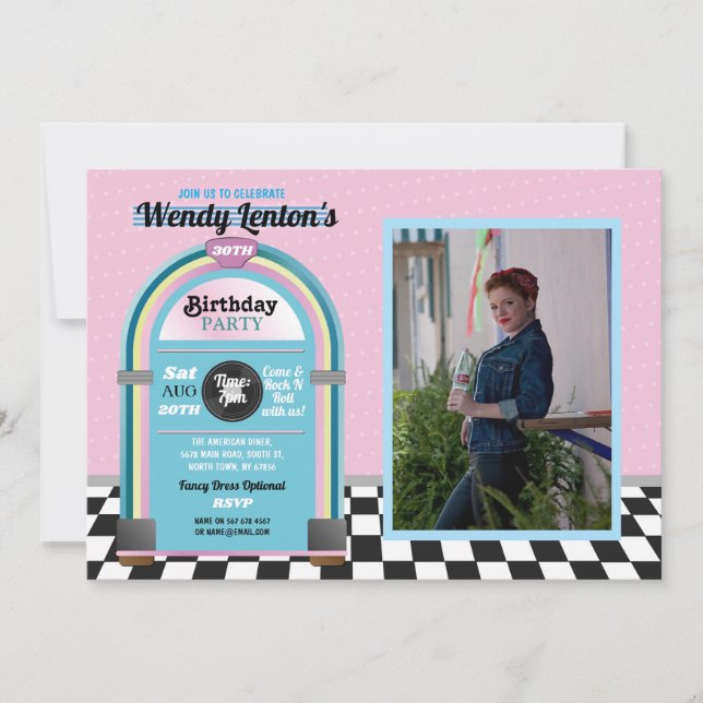 Convite Anos 50 de Jantar de Jairo Jukebox Foto de Música  (Frente)