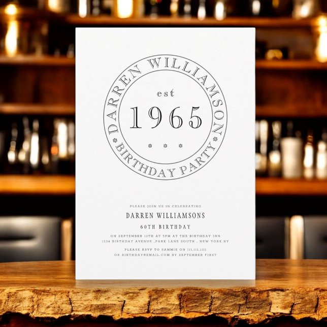 Convite anos 60 anos preto completamente personalizados (modern simplie 60th birthday party invite filly custimizable to fit any age , )