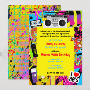 Convite Anos 80 Década de 1980 Tema Amarelo Retro Festa de