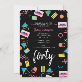 Convite Anos 80 preto Colorida Oitenta Festa de aniversári