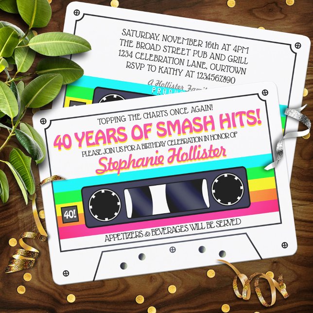 Convite anos 80 Retro Neon Label Festa de aniversário Cass (Criador carregado)