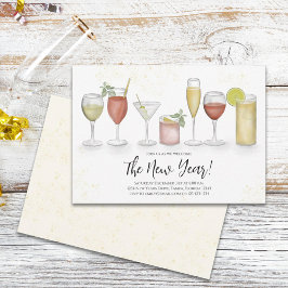 Convite Anos novos Simples Bebidas Cocktail Aquarela