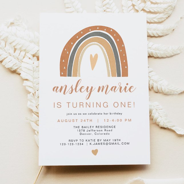 Convite ANSLEY | Boho Burnt Orange Rust Rainbow Birday (Criador carregado)