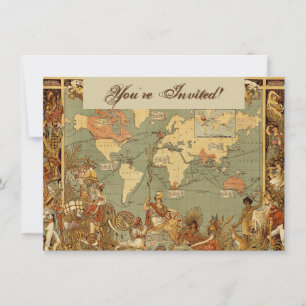 Convite Antecipação do Mapa Mundial 1886 Ilustrada