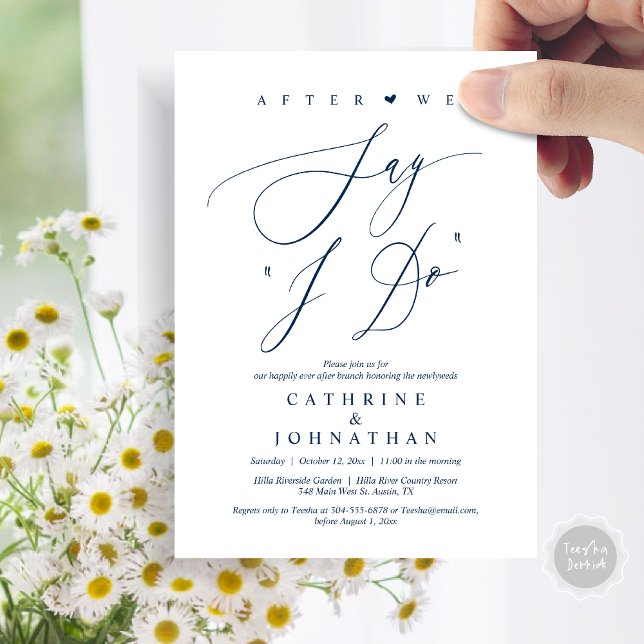 Convite Antes de dizermos "Eu faço", Janto de ensaio de ca (Before we say "I Do", Wedding Brunch Invitation Card, PDF, Modern Romantic, in Navy Blue)
