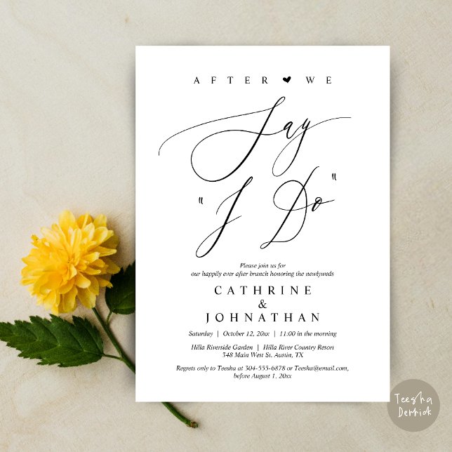 Convite Antes de dizermos "Eu faço", Janto de ensaio de ca (Before we say "I Do", Wedding Brunch Invitation Card, PDF, Modern Romantic, in Black and White)