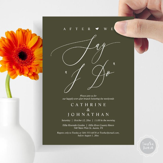 Convite Antes de dizermos "Eu faço", Janto de ensaio de ca (Before we say "I Do", Wedding Brunch Invitation Card, PDF, Modern Romantic, in Olive Green)
