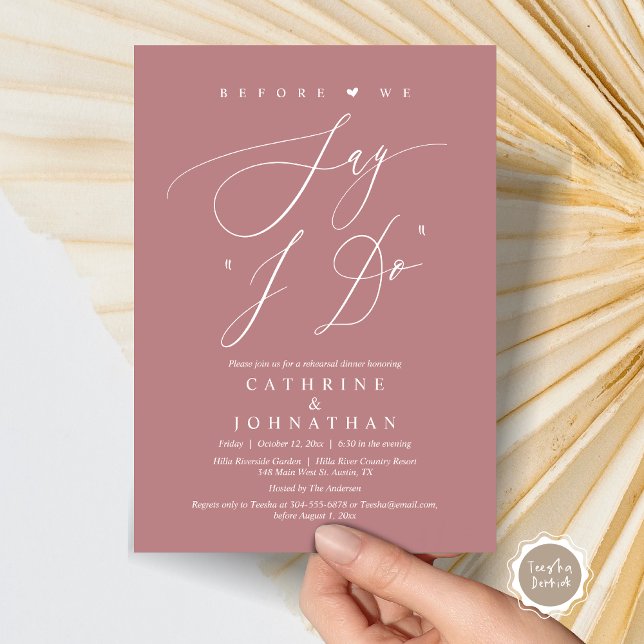 Convite Antes de dizermos "Eu faço", Janto de ensaio de ca (Before We Say "I Do", Wedding Rehearsal Dinner Invitation Card, Digital PDF JPG, in Dusty Rose Pink)