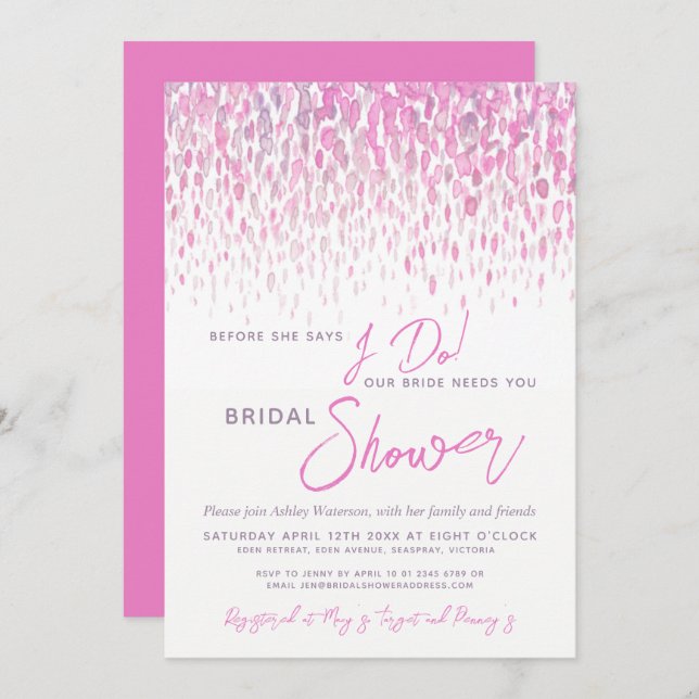 Convite Antes de fazer chá de panela cor-de-água rosa (Frente/Verso)