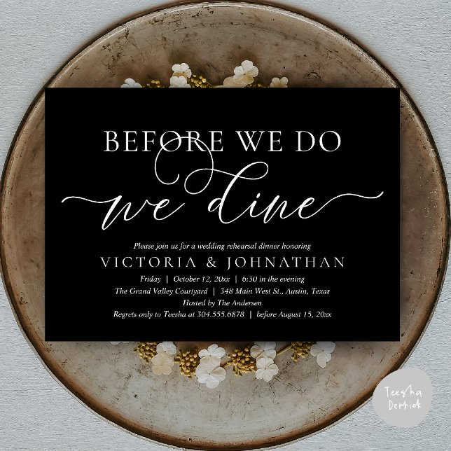 Convite Antes De Fazermos, Comemos, Janta De Ensaio De Cas (Before We Do, We Dine,  Wedding Rehearsal Dinner Party Classy Romantic Invites Card PDF )