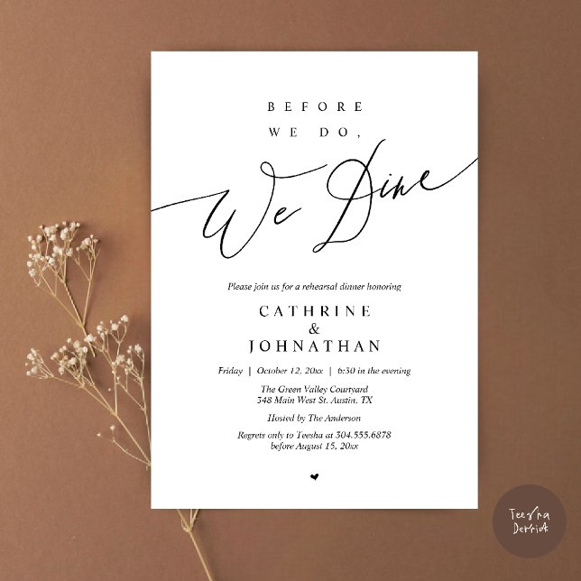 Convite Antes de fazermos isso, jantamos, Jantar de Ensaio (Before we do, we dine, Modern Elegant Romantic Rehearsal Dinner Invitation Card in Black and white)