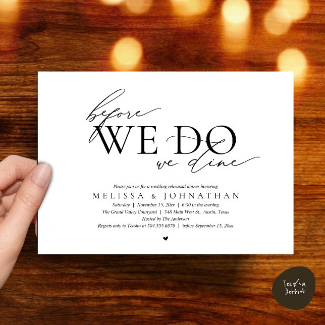 Convite Antes de Fazermos, Jantamos, Jantar de Ensaios do  (Before We Do, We Dine, Wedding Rehearsal Dinner Invitation Card Black White)