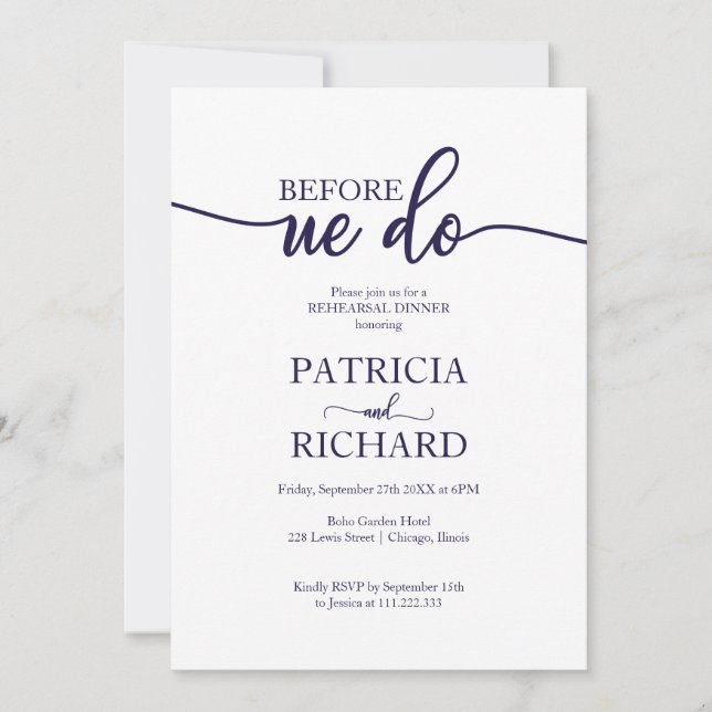 Convite Antes De Fazermos O Marinho Janto De Ensaio Branco (Frente)