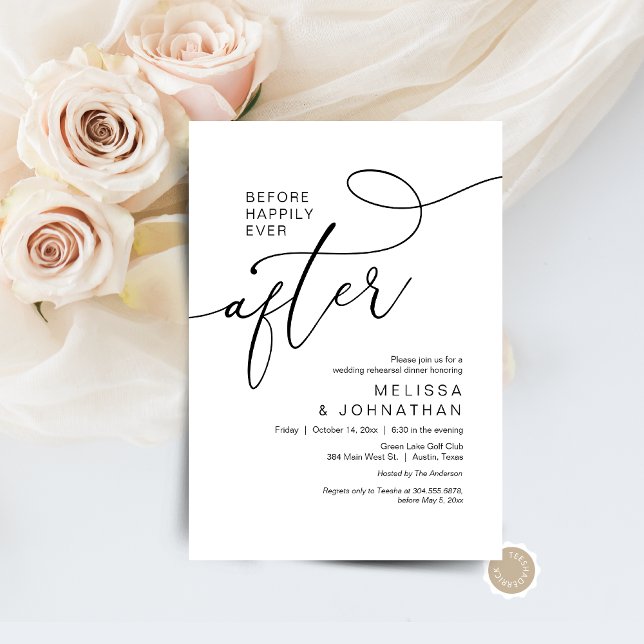 Convite Antes De Feliz Após O Janto De Ensaio De Casamento (Before Happily Ever After Wedding Rehearsal Dinner Invitation Card, Digital Download Modern romantic)