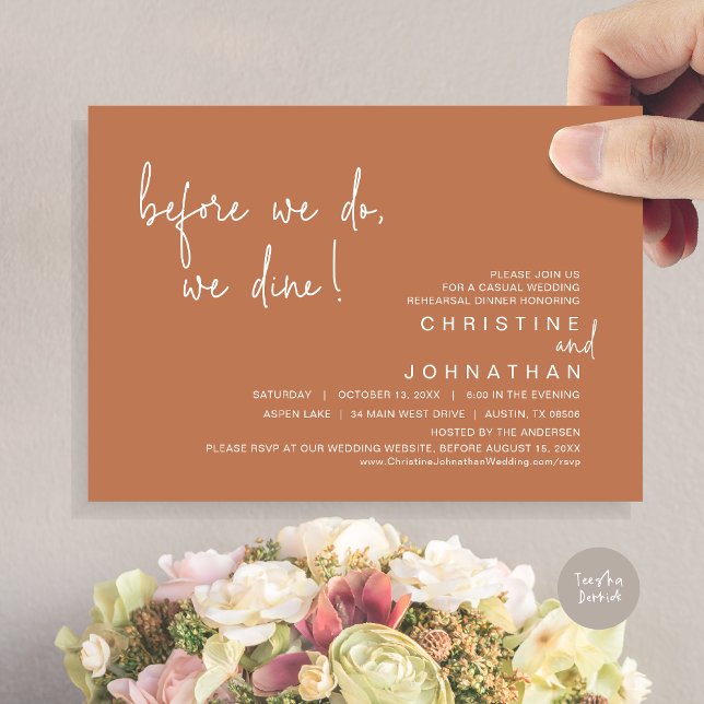 Convite Antes De Jantar, Janta De Ensaios, Sage Green (Before We Do, We Dine, Wedding Rehearsal Dinner Invitation Card, PDF, in Copper Rust)