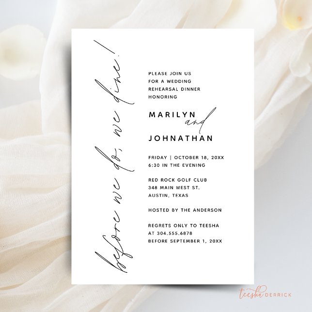 Convite Antes De Jantar, Jantamos De Ensaio De Casamento (Before We Do Dine, We Dine, Wedding Rehearsal Dinner Invitation Card, Downloadable)