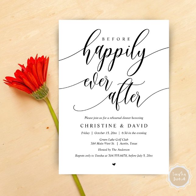 Convite Antes Feliz De Sempre, Janto De Ensaio (Before Happily Ever After, Modern Wedding Rehearsal Dinner Invitation Card, PDF, in Black and White)