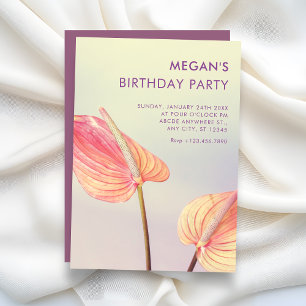 Convite Anthurium floral estético para aniversário minimal