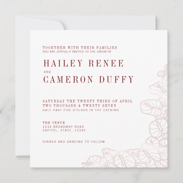 Convite Anthurium Romantic Modern Wedding Invitation (Frente)