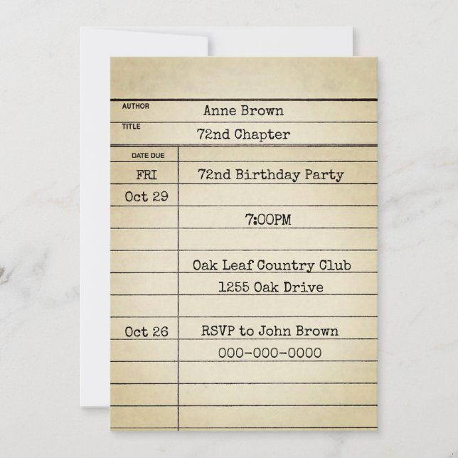 Convite Antiga placa de biblioteca 72ª Festa de aniversári (Frente)