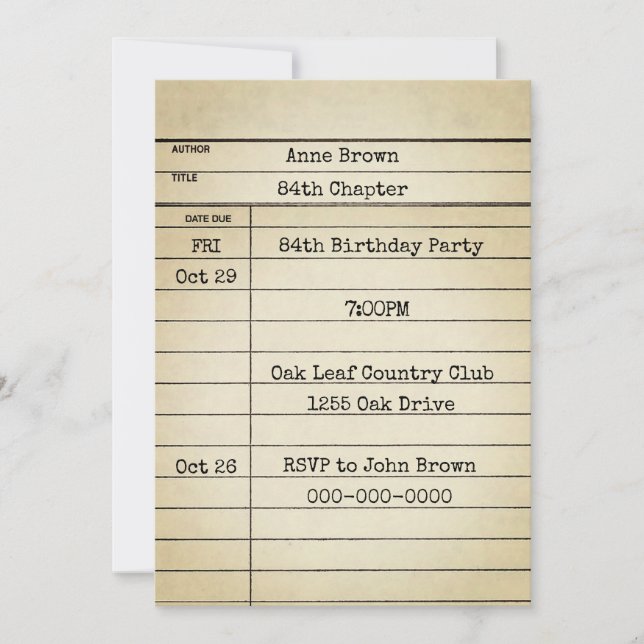 Convite Antiga placa de biblioteca 84ª Festa de aniversári (Frente)